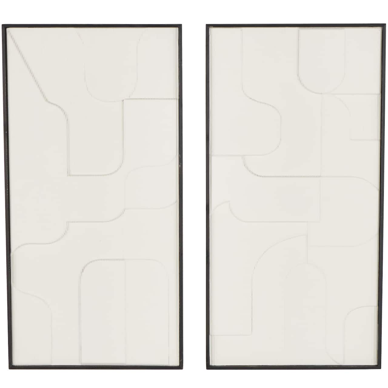 32" x 17" White Wood Geometric Home Wall Décor Set with Black Frame
